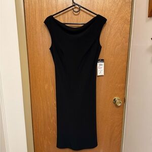 Sz6 VINTAGE Donna Rocco black sleeveless dress V back cowl neckline NWT.  LBD.